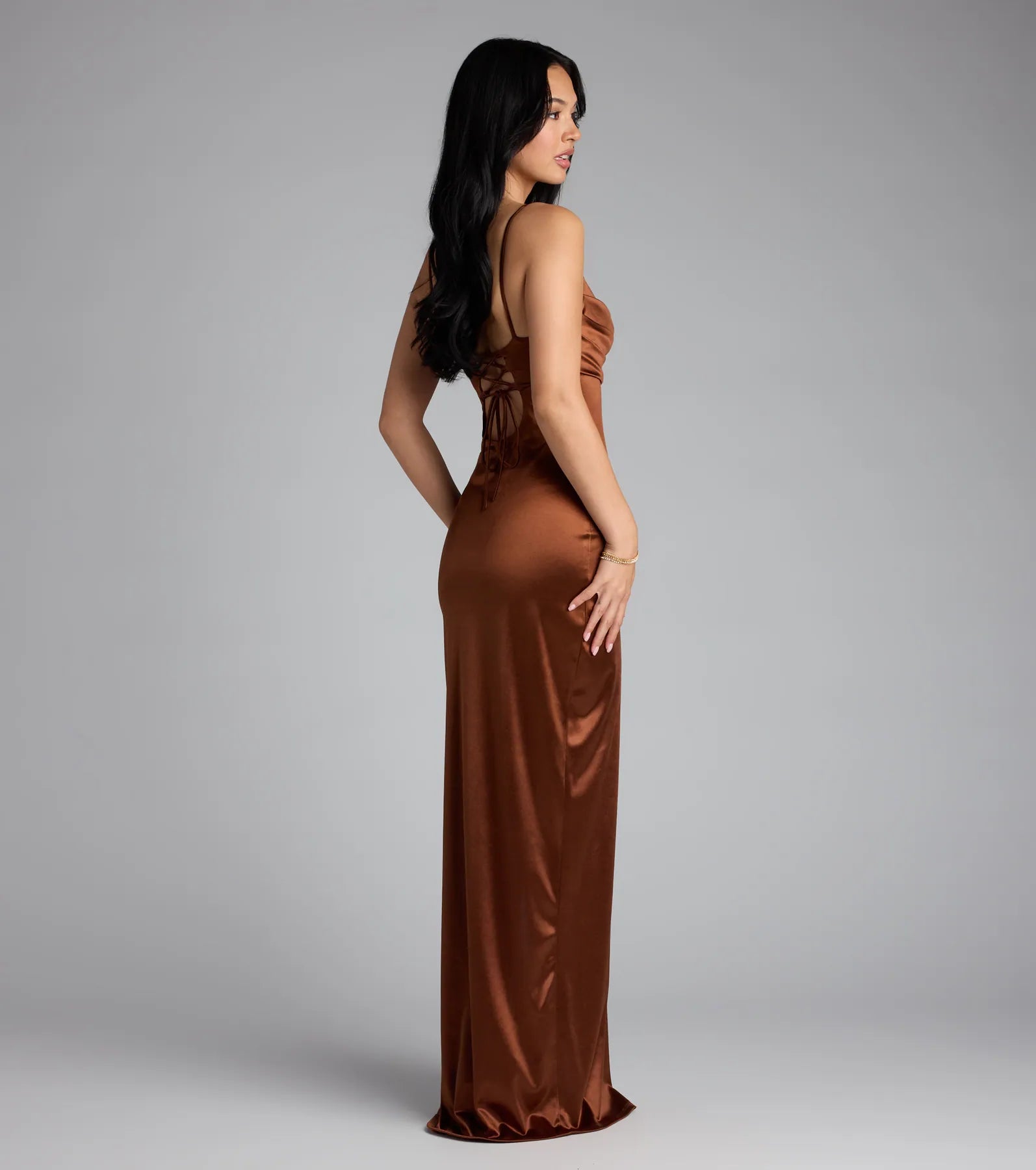 Laverne Formal Satin Lace-Up Column Dress