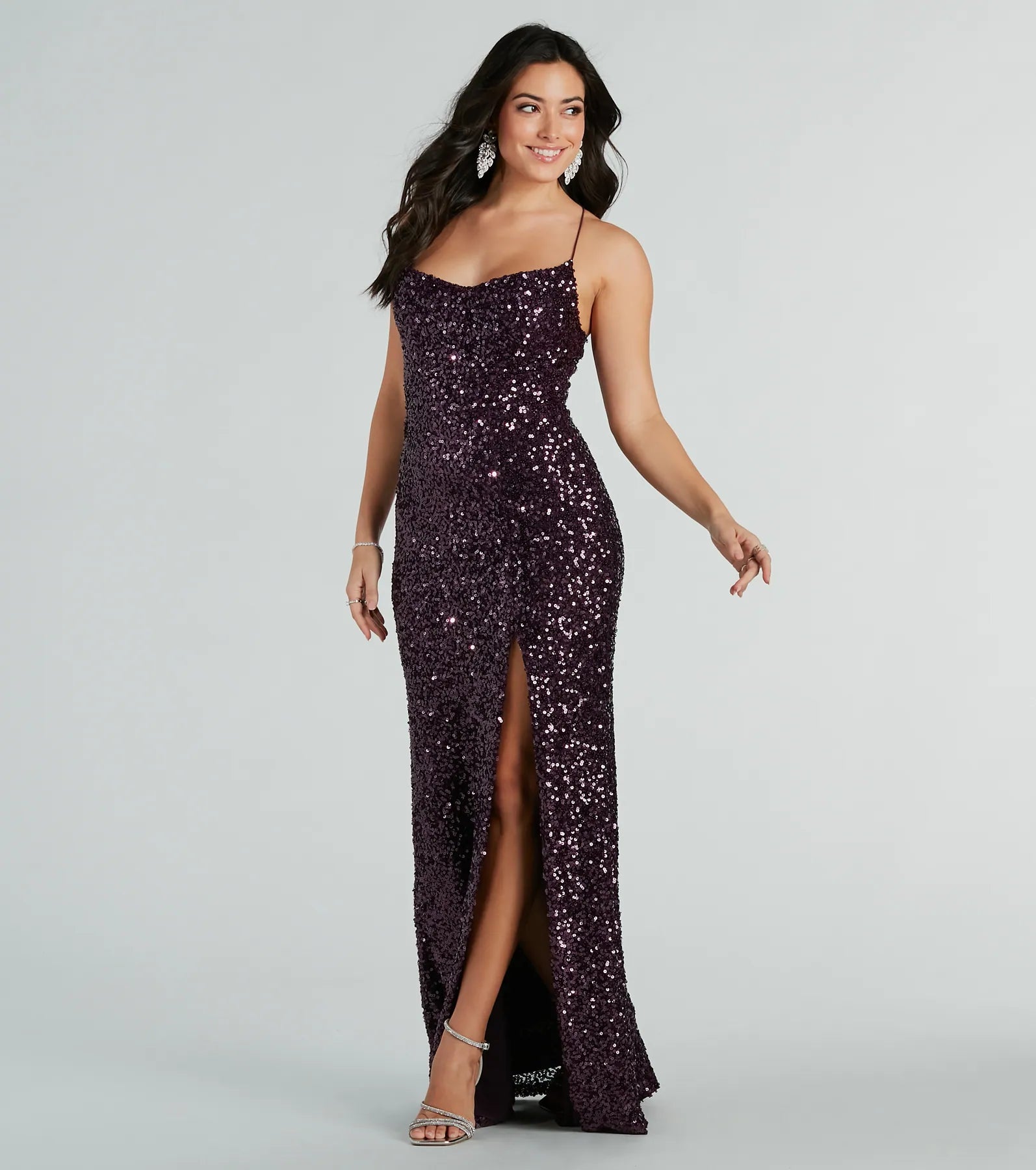 Esperanza Formal Sequin Cowl Dress