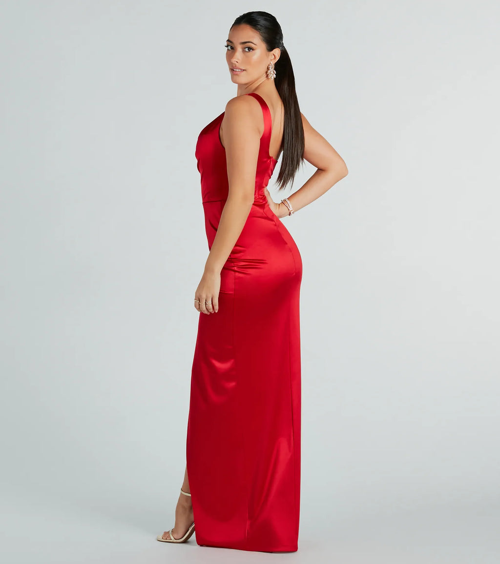Isla Satin One-Shoulder Wrap Dress