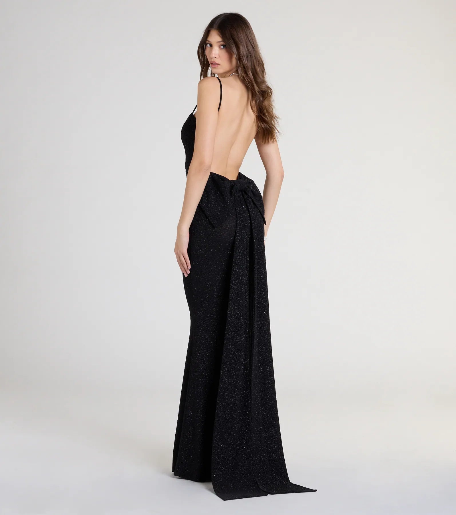 Gwendolyn Glitter Knit Bow-Back Mermaid Dress