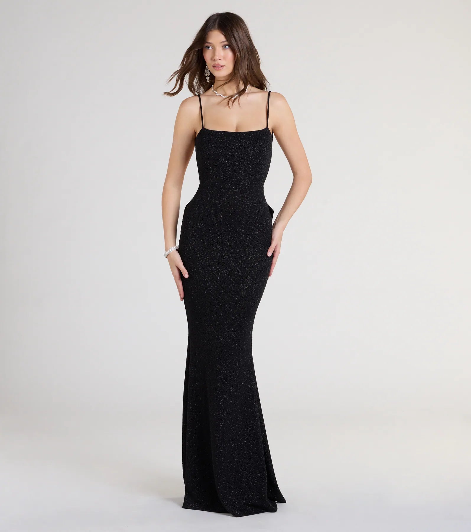 Gwendolyn Glitter Knit Bow-Back Mermaid Dress