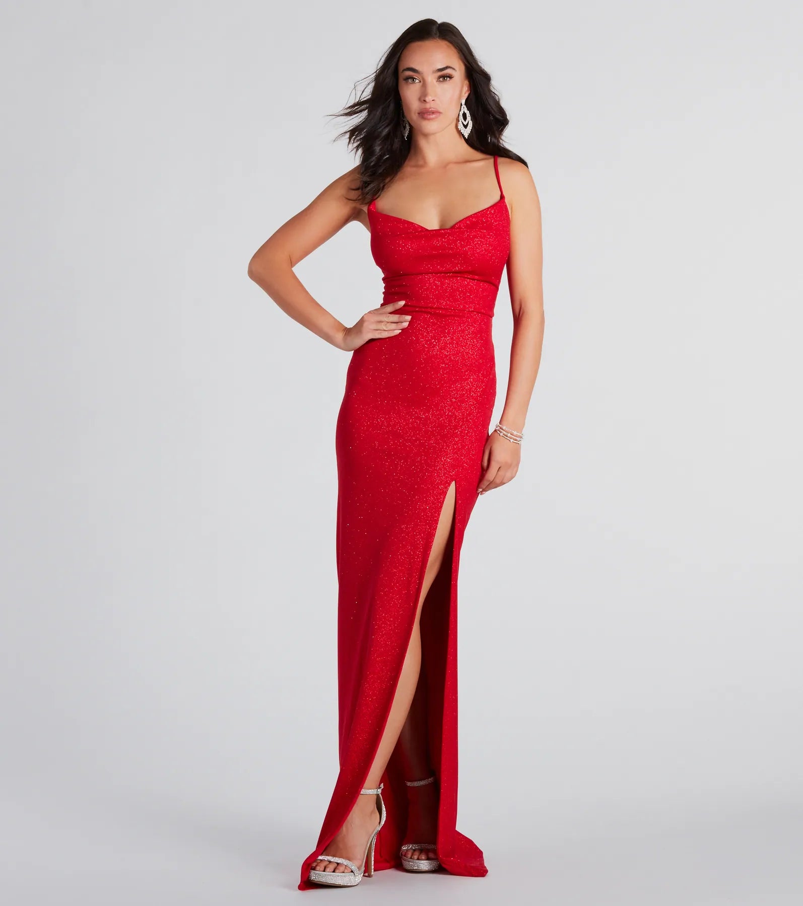 Shelly High Slit Glitter Knit Formal Dress