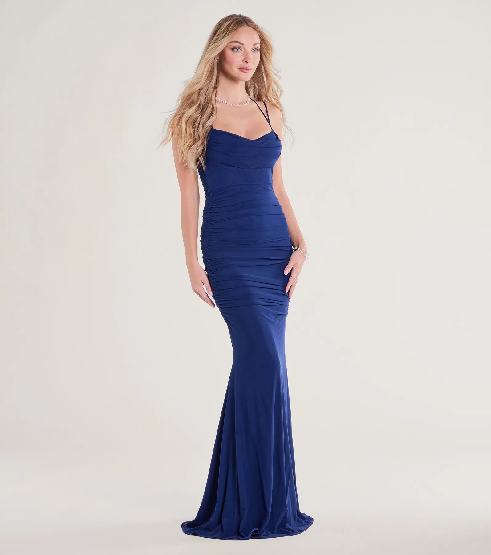 Jae Formal Mesh Ruched Mermaid Long Dress